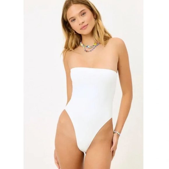 FRANKIES BIKINIS NWOT White Stella Strapless One Piece Swimsuit L - Picture 1 of 7